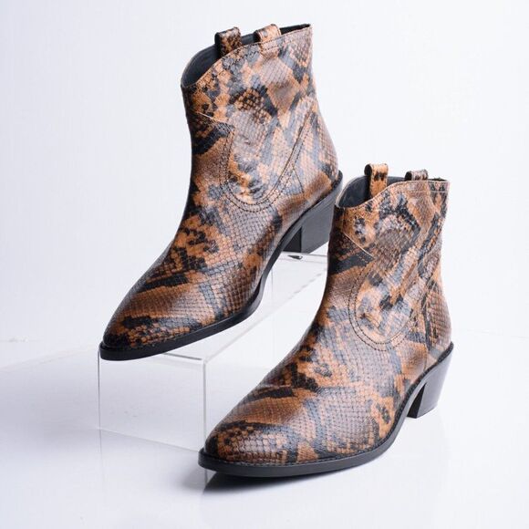 Boden Women Allendale Ankle Boots Booties Snakeskin Leather Western US 10.5 NWOT - Picture 1 of 8
